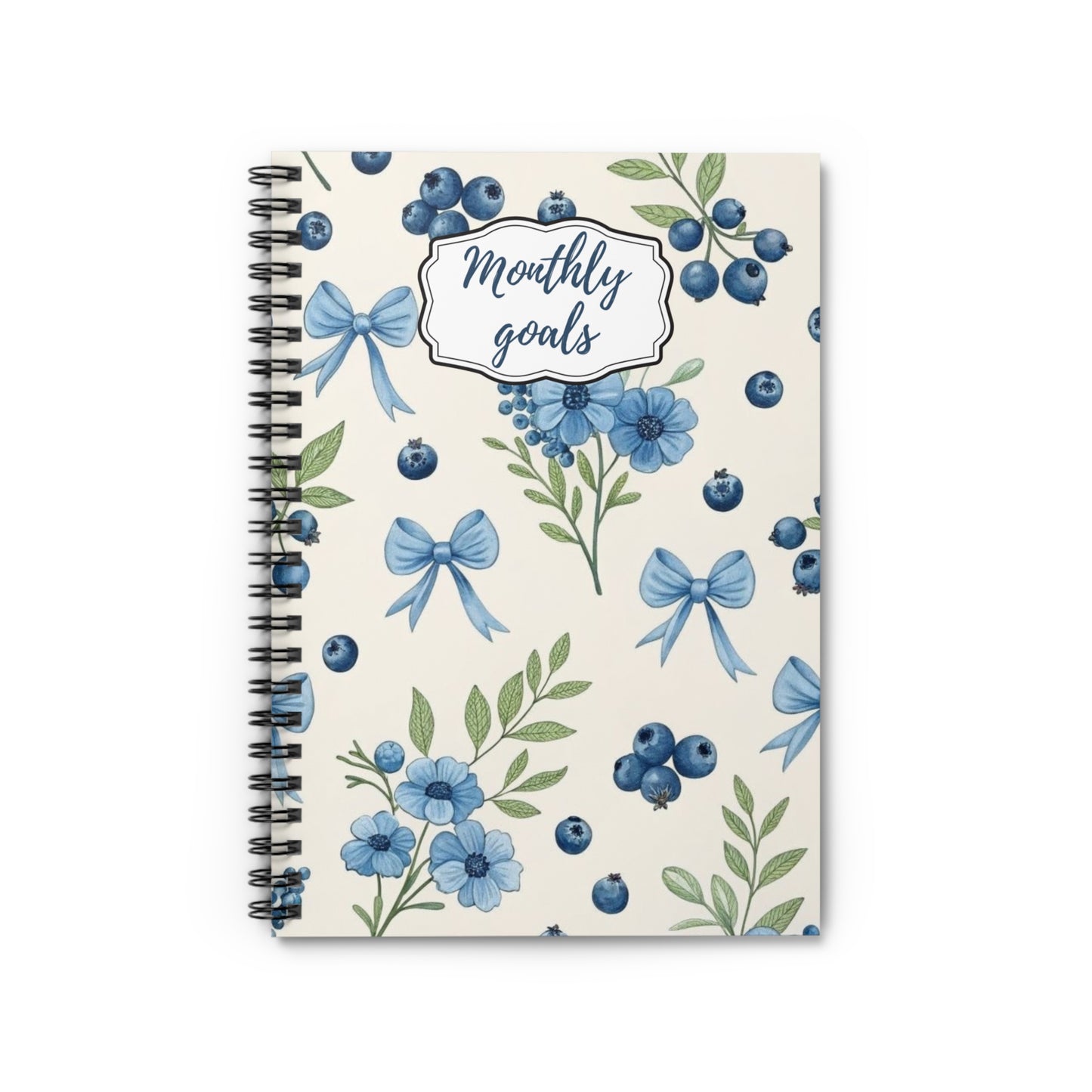 Blue Floral Monthly Goals Spiral Notebook