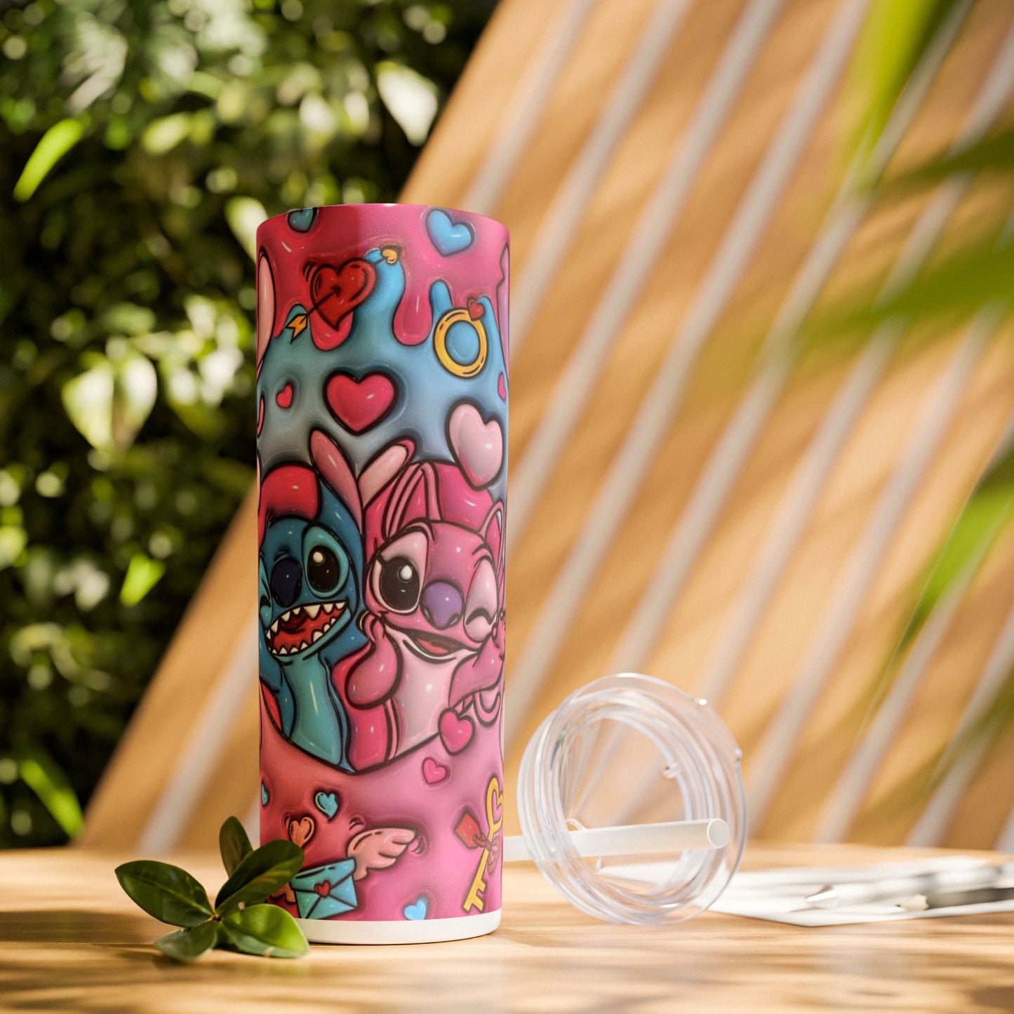 Cute Cartoon Skinny Tumbler with Straw