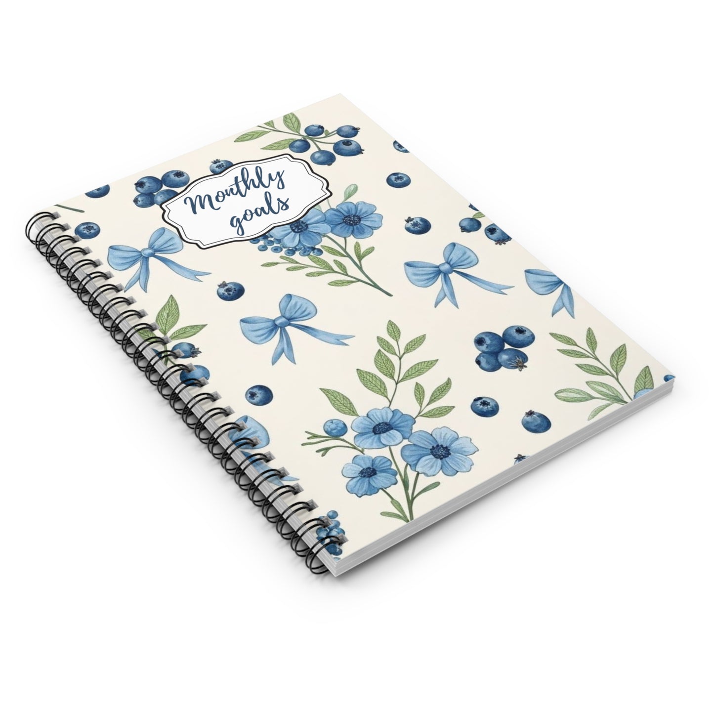 Blue Floral Monthly Goals Spiral Notebook
