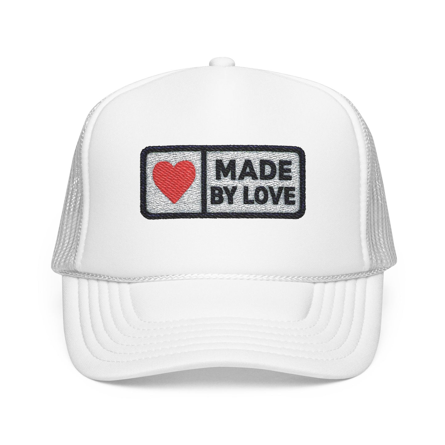 Embroidered Foam Trucker Hat with Love Design