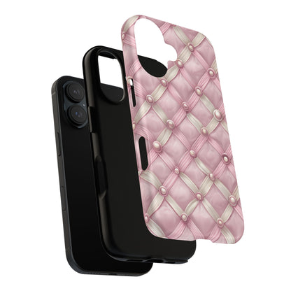Pink Textured Phone Case with Pearls