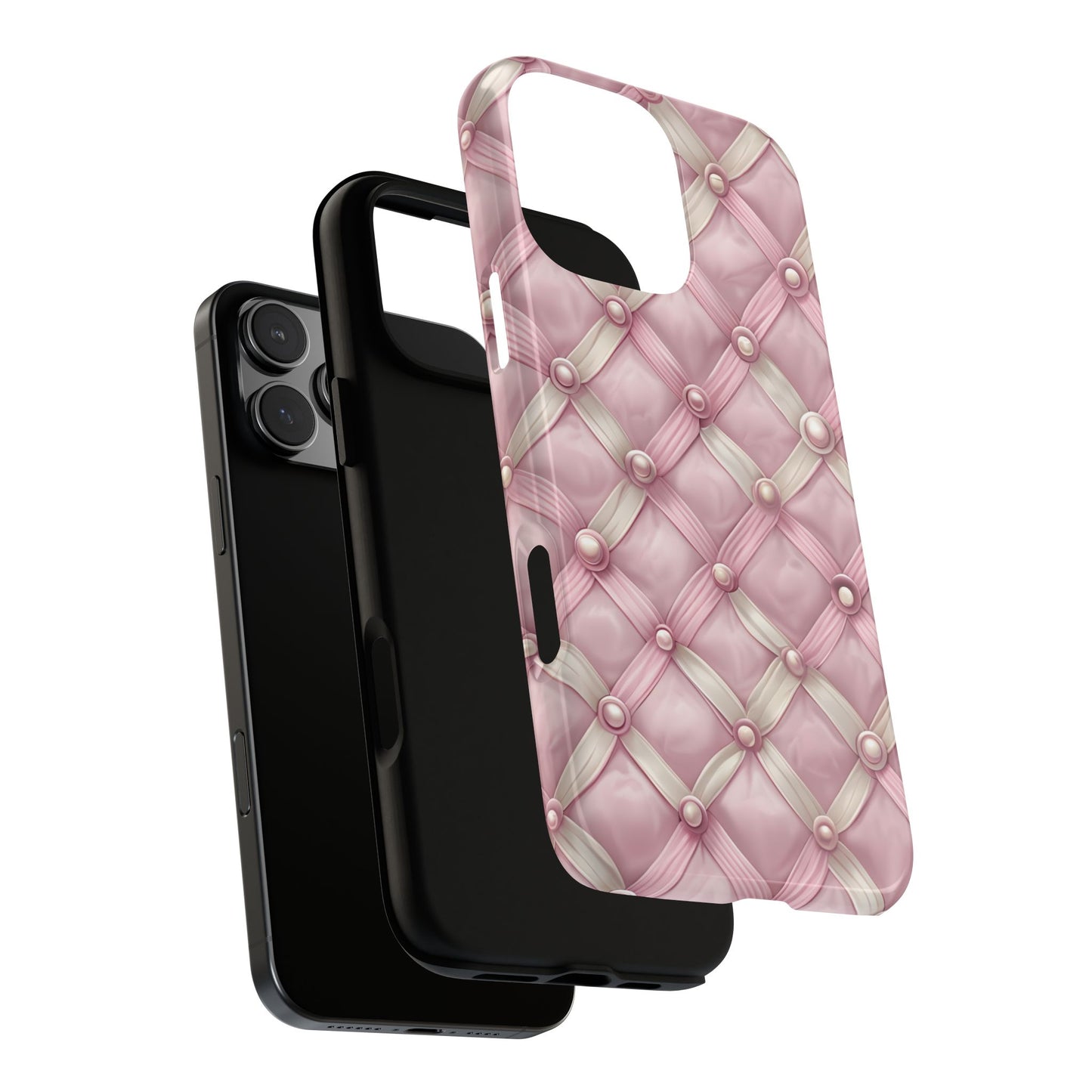 Pink Textured Phone Case with Pearls