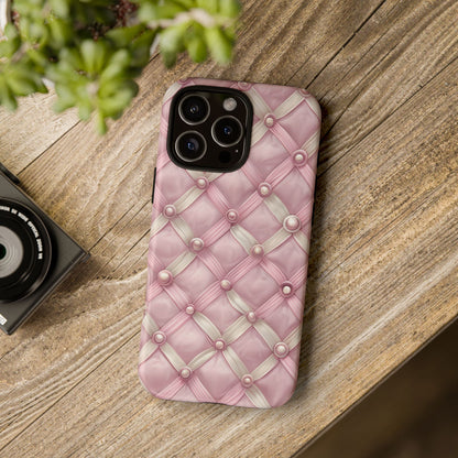 Pink Textured Phone Case with Pearls