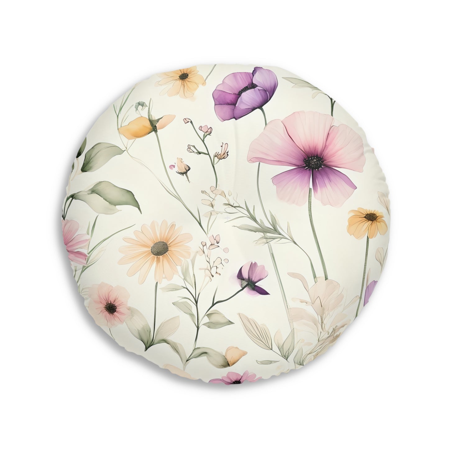 Boho Floral Tufted Floor Pillow, Round