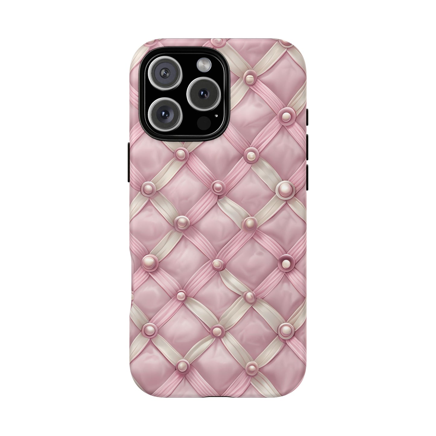 Pink Textured Phone Case with Pearls