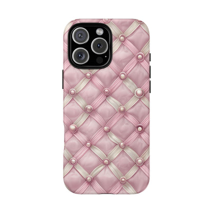 Pink Textured Phone Case with Pearls
