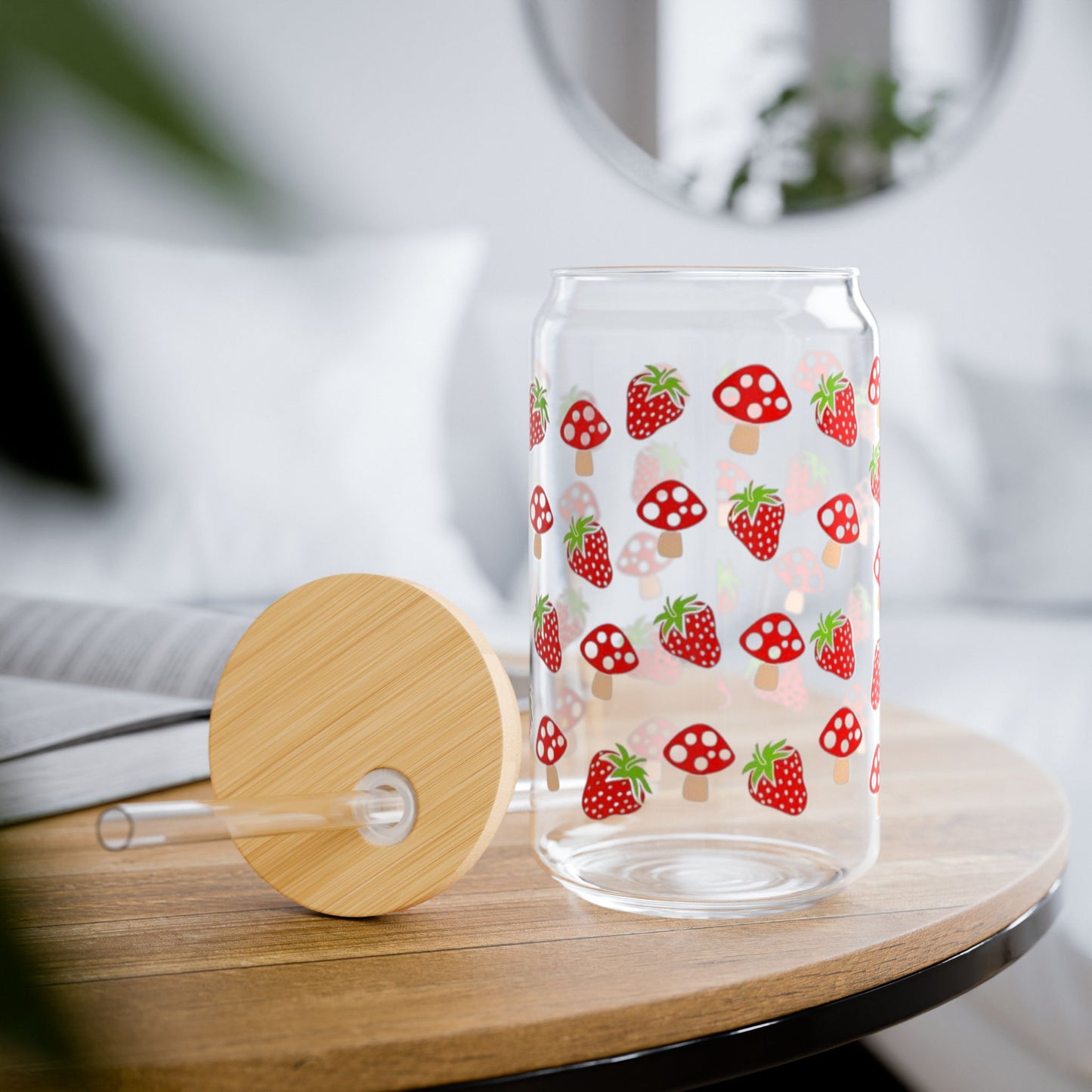 Strawberry Pattern Sipper Glass