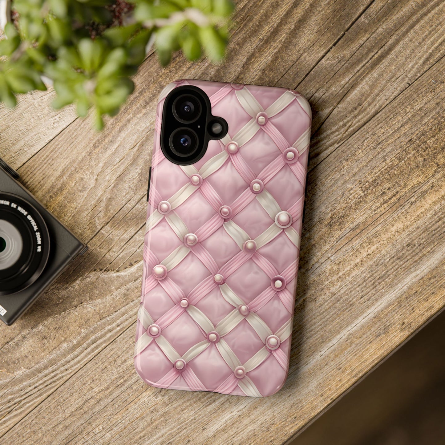 Pink Textured Phone Case with Pearls