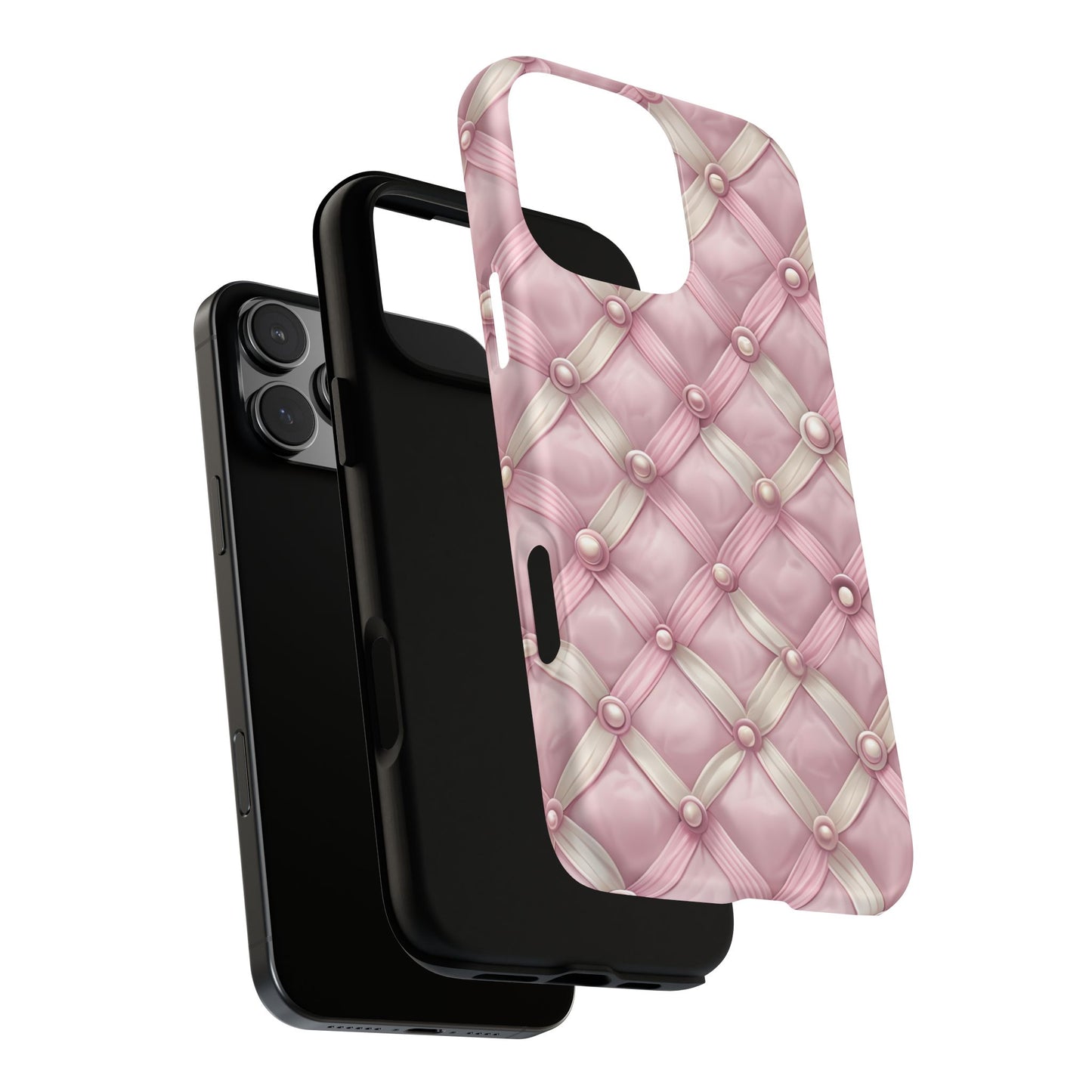 Pink Textured Phone Case with Pearls