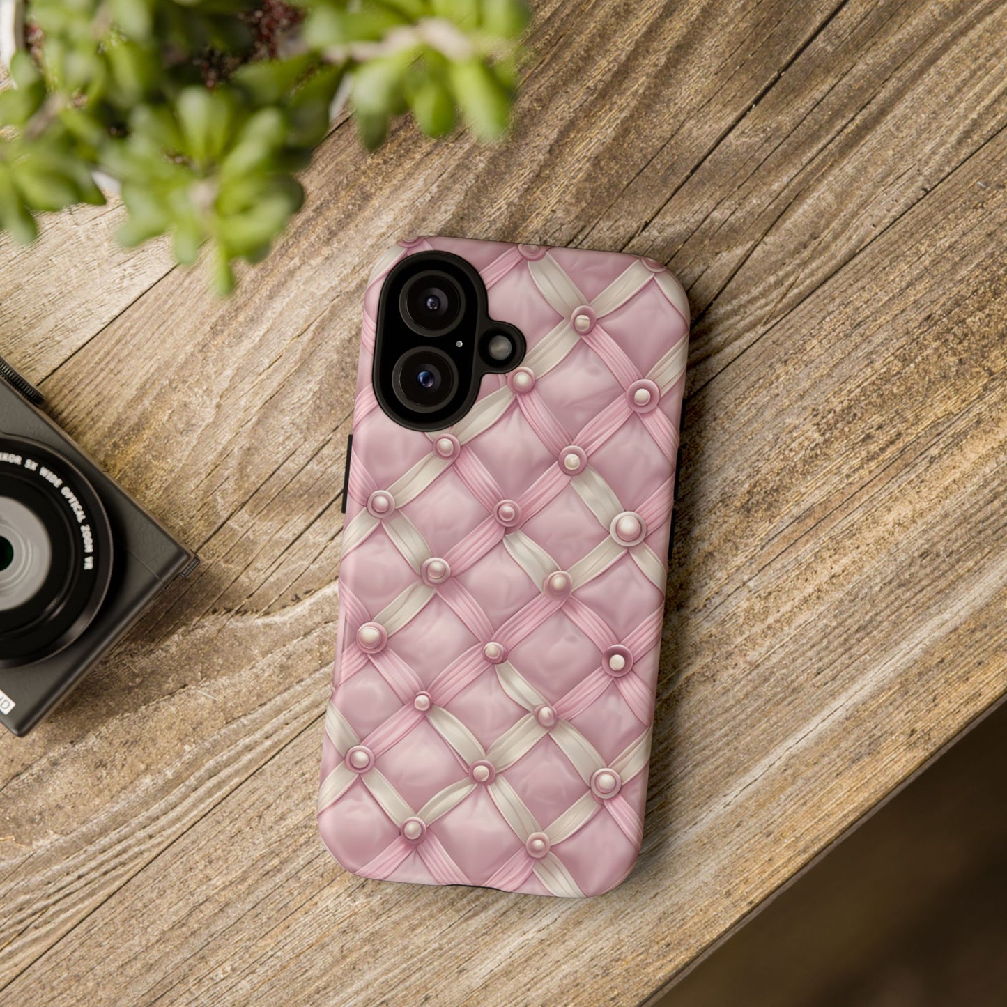 Pink Textured Phone Case with Pearls