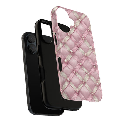 Pink Textured Phone Case with Pearls