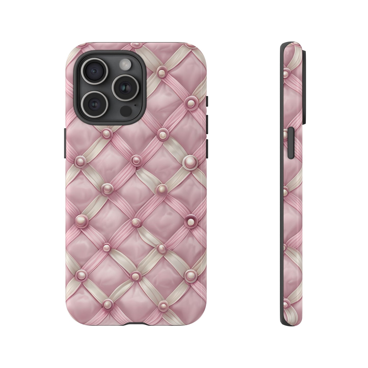 Pink Textured Phone Case with Pearls