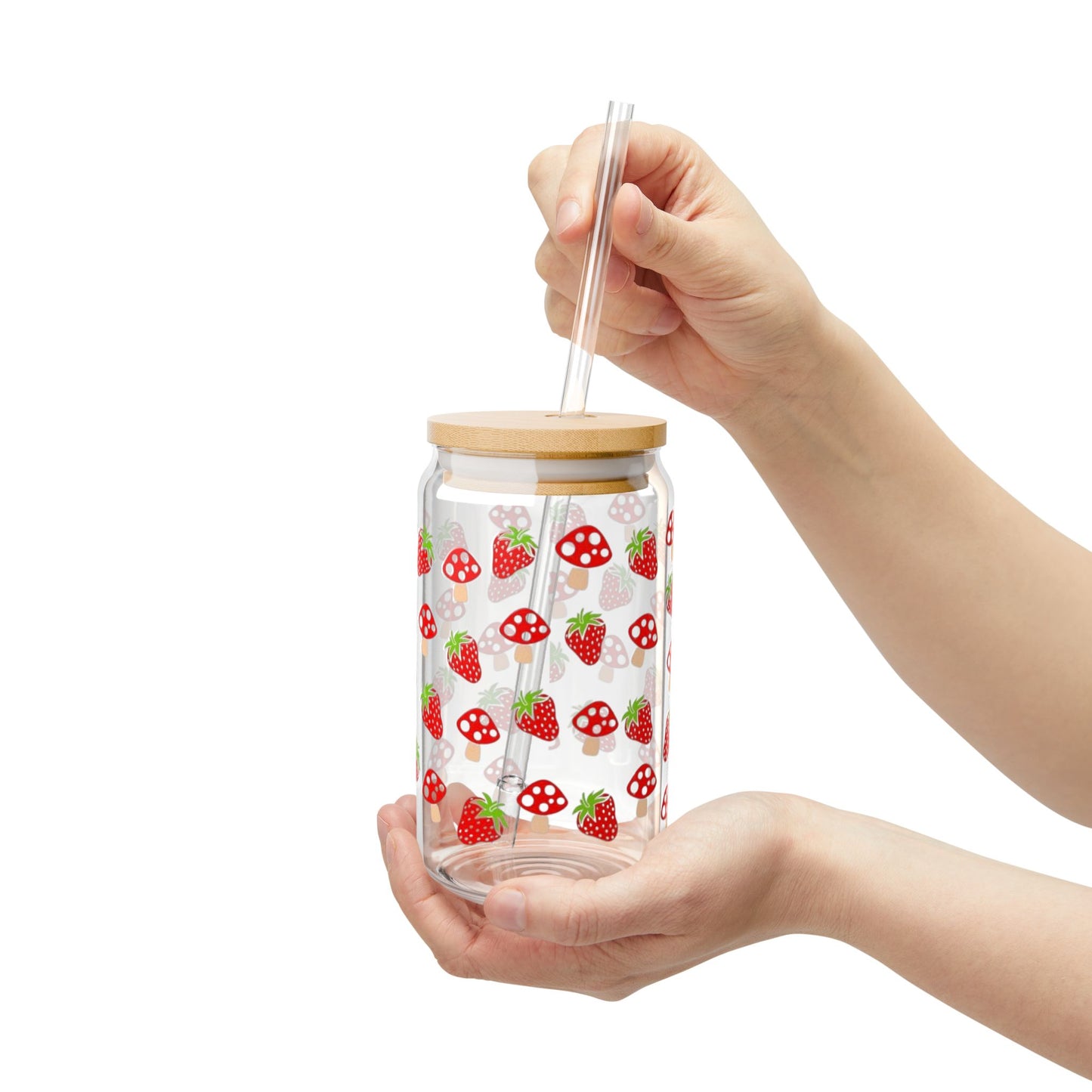 Strawberry Pattern Sipper Glass