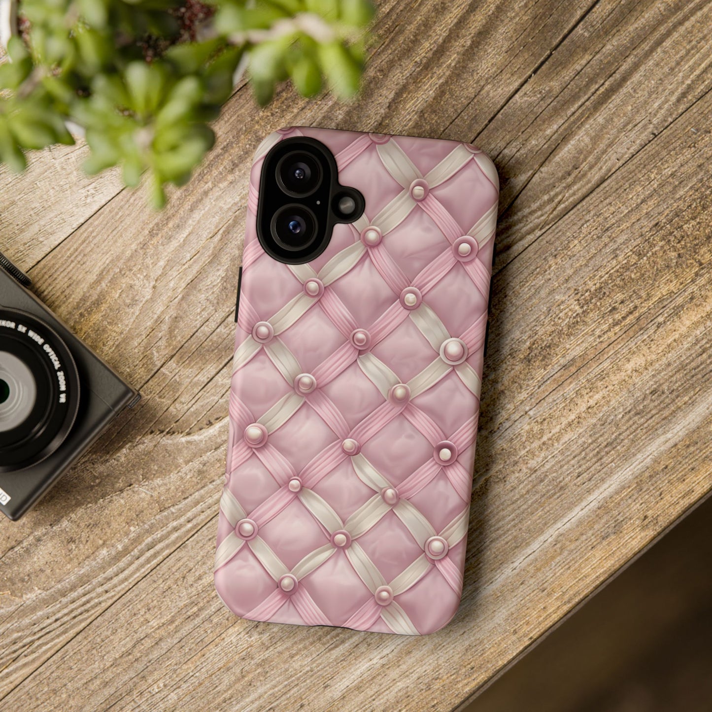 Pink Textured Phone Case with Pearls