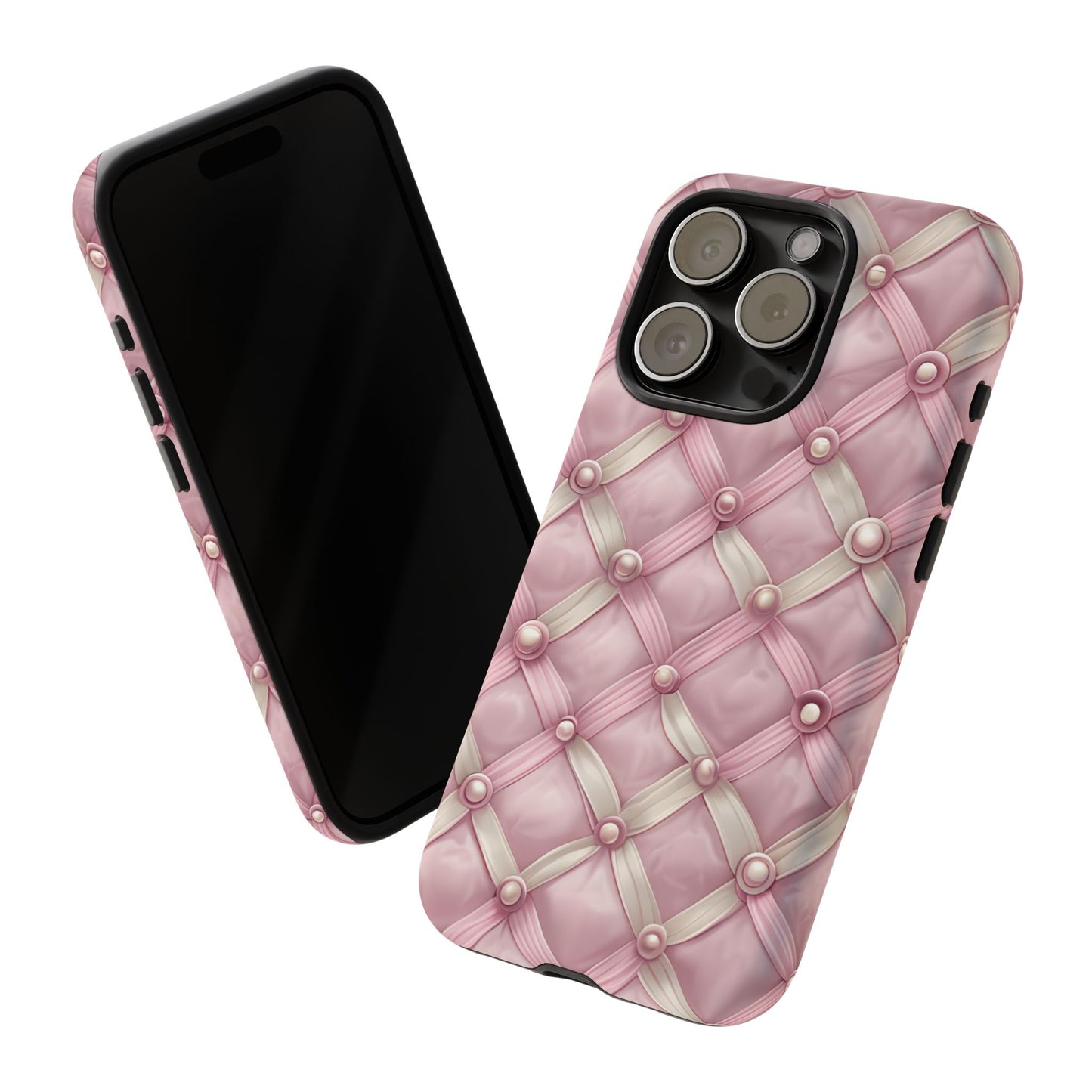 Pink Textured Phone Case with Pearls