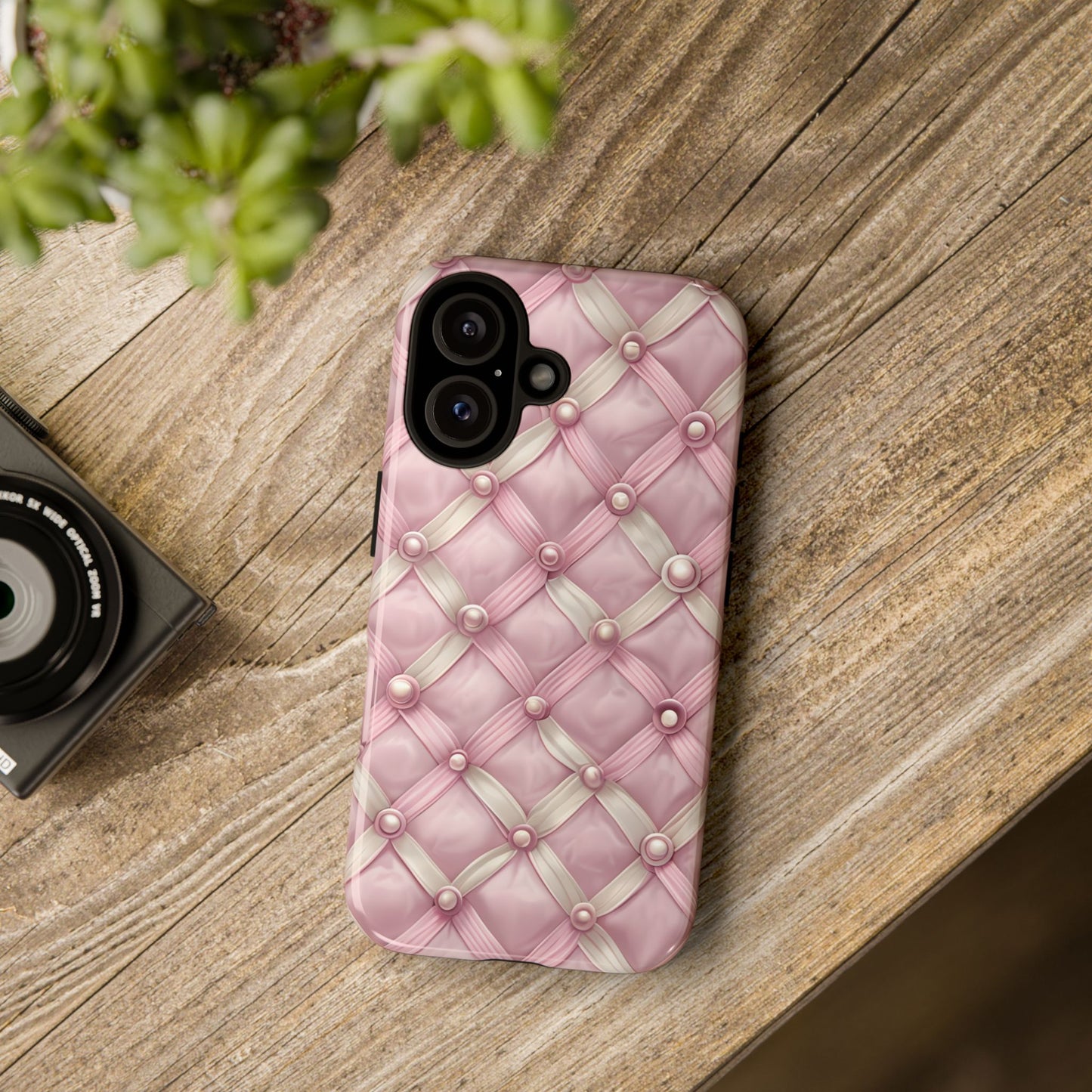 Pink Textured Phone Case with Pearls