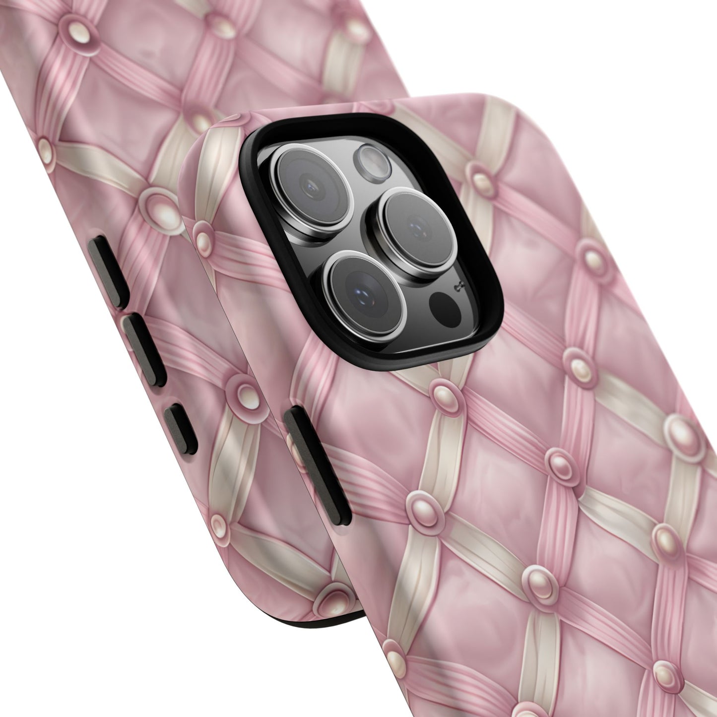 Pink Textured Phone Case with Pearls