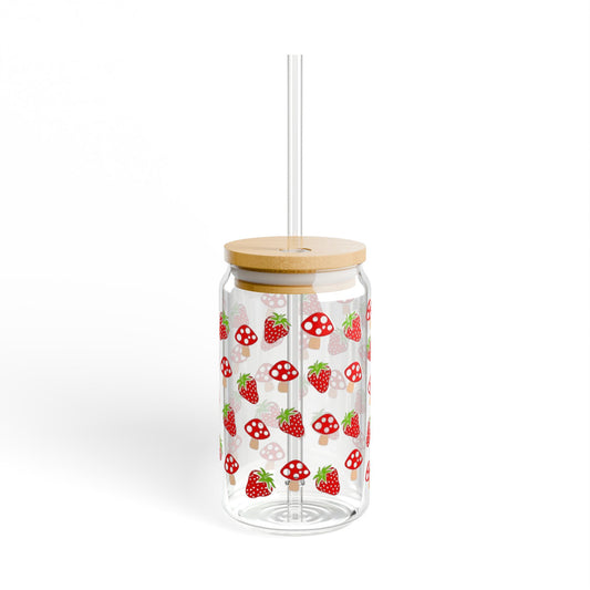 Strawberry Pattern Sipper Glass