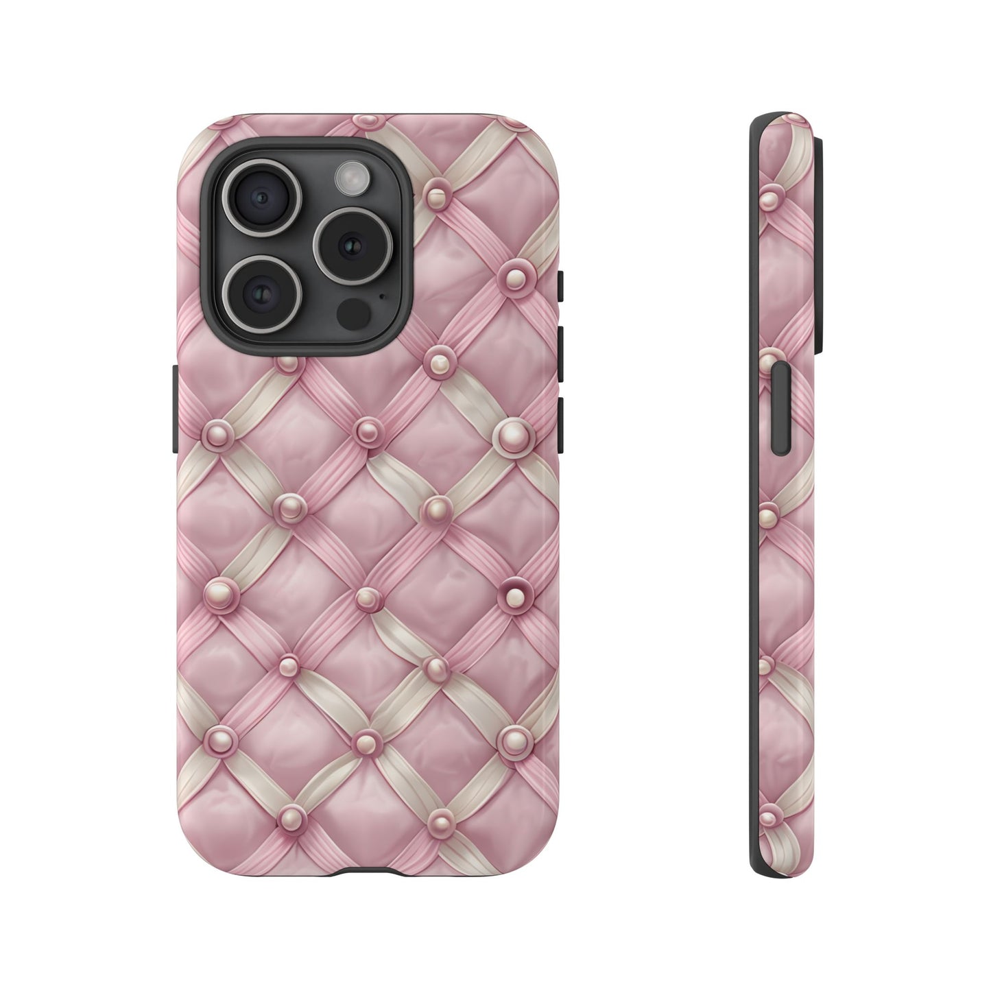 Pink Textured Phone Case with Pearls