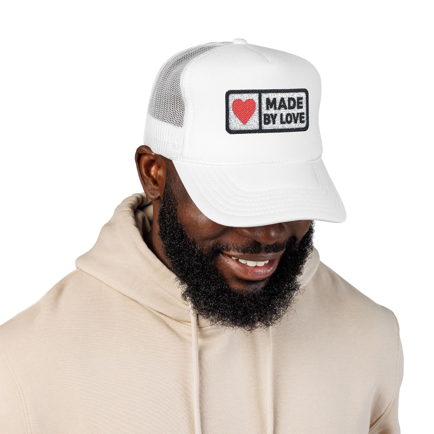 Embroidered Foam Trucker Hat with Love Design
