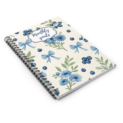 Blue Floral Monthly Goals Spiral Notebook