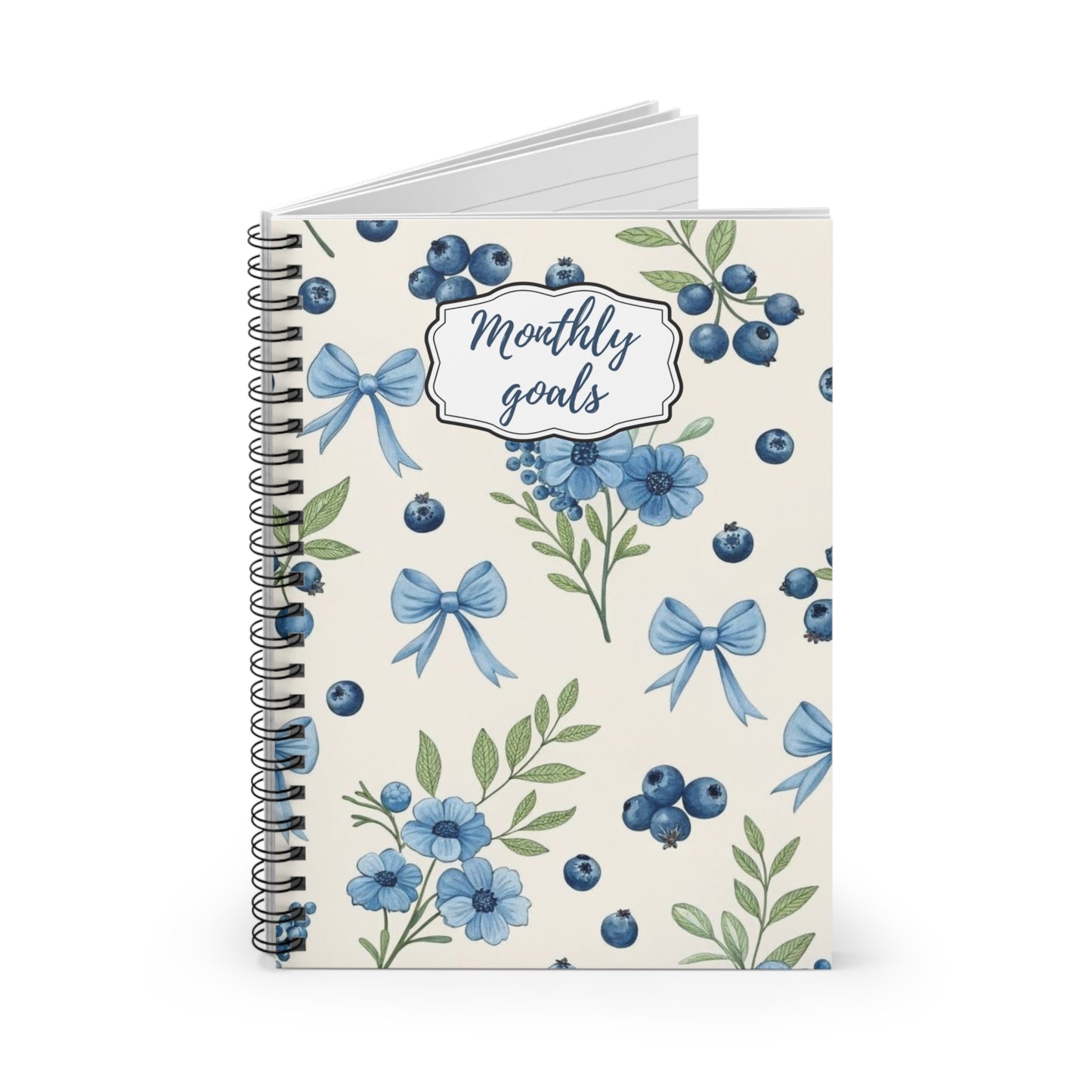 Blue Floral Monthly Goals Spiral Notebook