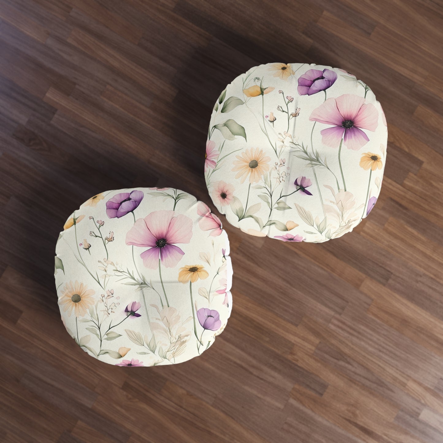 Boho Floral Tufted Floor Pillow, Round