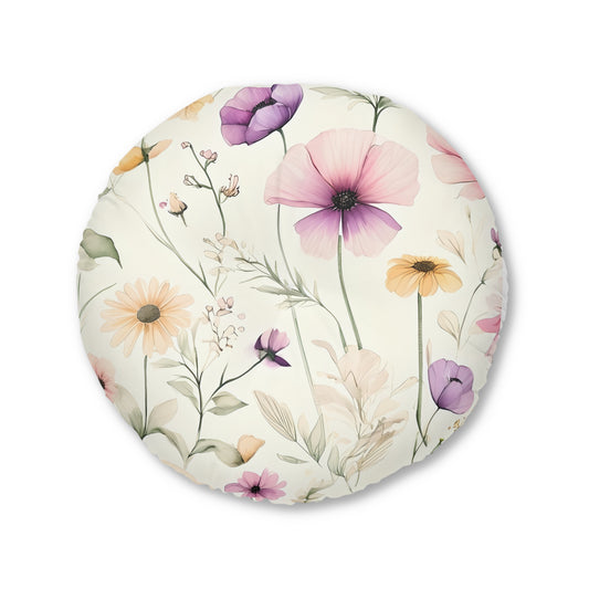 Boho Floral Tufted Floor Pillow, Round