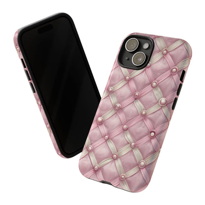 Pink Textured Phone Case with Pearls