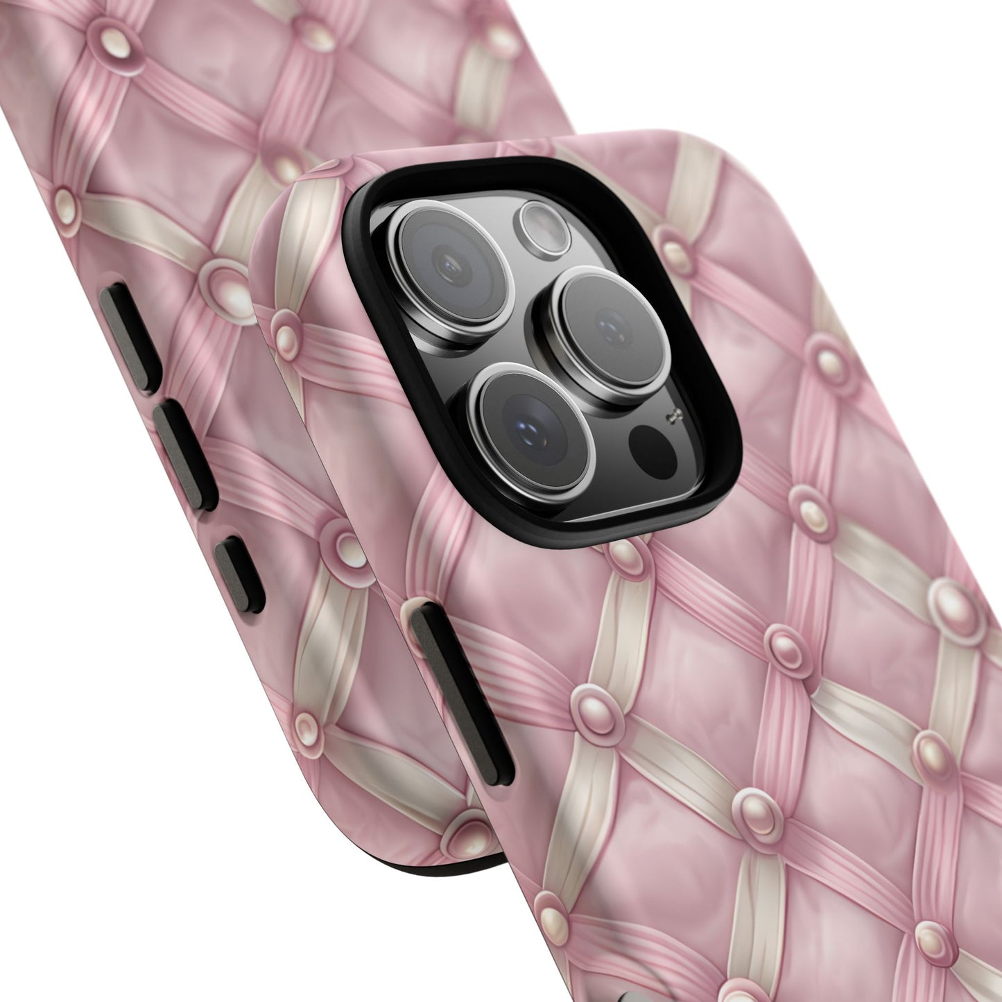 Pink Textured Phone Case with Pearls