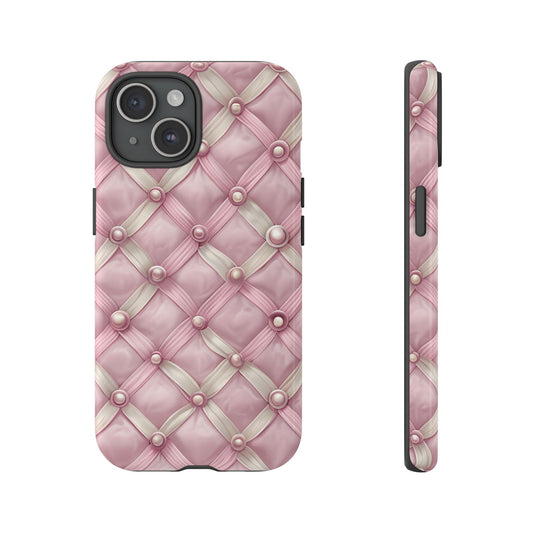 Pink Textured Phone Case with Pearls