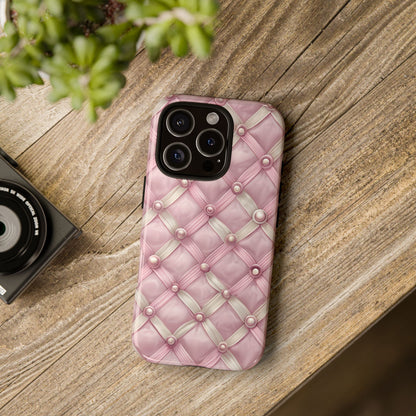 Pink Textured Phone Case with Pearls