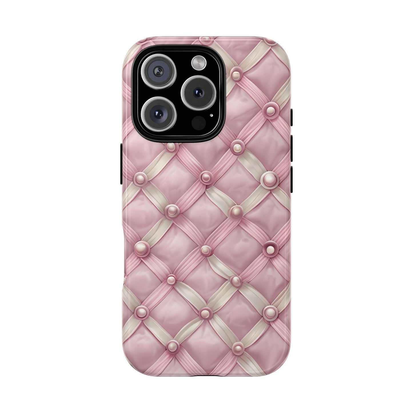 Pink Textured Phone Case with Pearls
